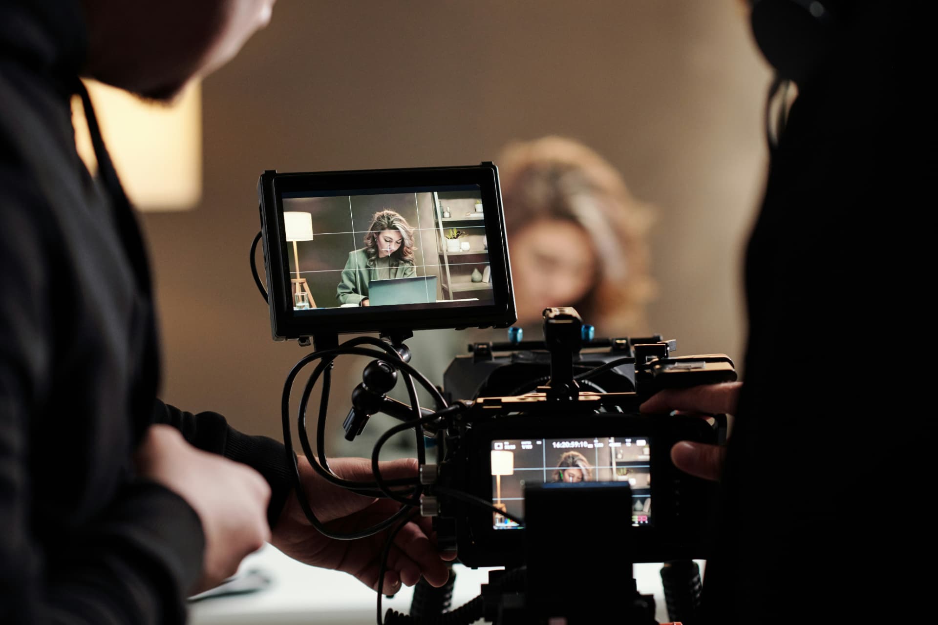 A camera monitor on a television production set